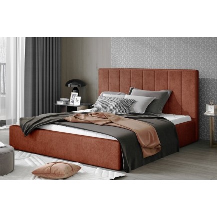 Lit double en tissu de qualité luxe, AUDE, marron, 180x200
