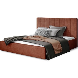 Lit double en tissu de qualité luxe, AUDE, marron, 200x200