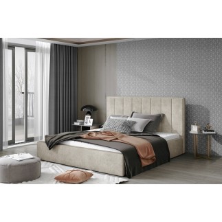 Lit double en tissu velours de qualité luxe, AUDE, beige, 140x200