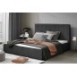 Lit double en tissu velours de qualité luxe, AUDE, anthracite, 140x200