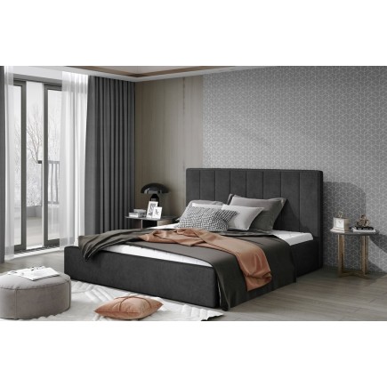Lit double en tissu velours de qualité luxe, AUDE, anthracite, 140x200