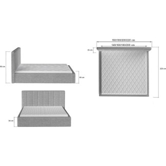Lit double en tissu velours de qualité luxe, AUDE, anthracite, 140x200