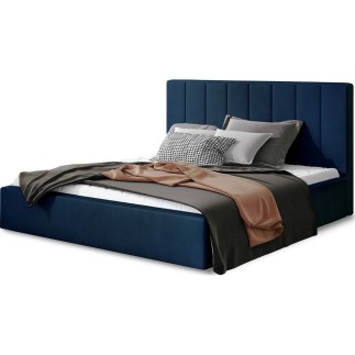 Lit double en tissu velours de qualité luxe, AUDE, bleu, 140x200