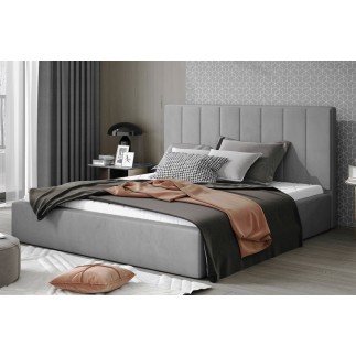 Lit double en tissu velours de qualité luxe, AUDE, gris, 140x200