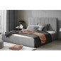 Lit double en tissu velours de qualité luxe, AUDE, gris, 140x200