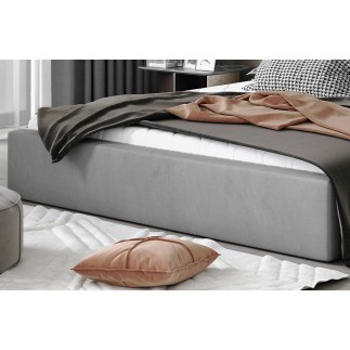 Lit double en tissu velours de qualité luxe, AUDE, gris, 140x200