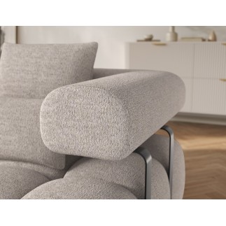 Canapé d'angle convertible en tissu bouclette beige luxe 5 places LEONI