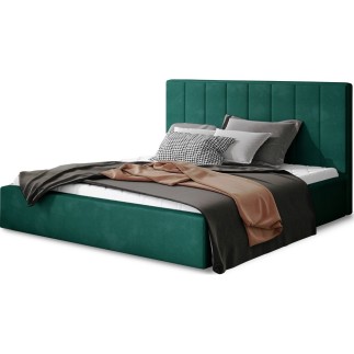 Lit double en tissu velours de qualité luxe, AUDE, vert, 140x200