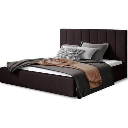Lit double en tissu velours de qualité luxe, AUDE, chocolat, 140x200