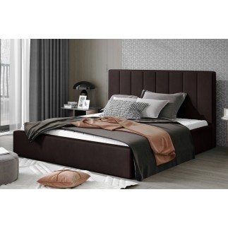 Lit double en tissu velours de qualité luxe, AUDE, chocolat, 140x200