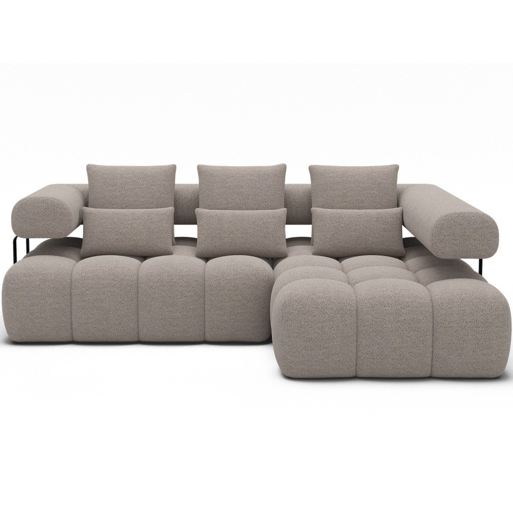 Canapé d'angle convertible en tissu bouclette beige luxe 5 places LEONI, angle droit (vu de face)