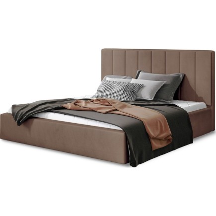 Lit double en tissu velours de qualité luxe, AUDE, marron, 140x200