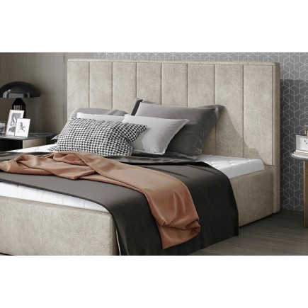 Lit double en tissu velours de qualité luxe, AUDE, beige, 160x200