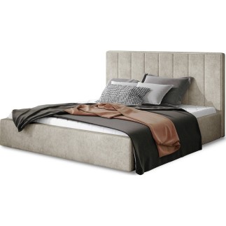 Lit double en tissu velours de qualité luxe, AUDE, beige, 160x200