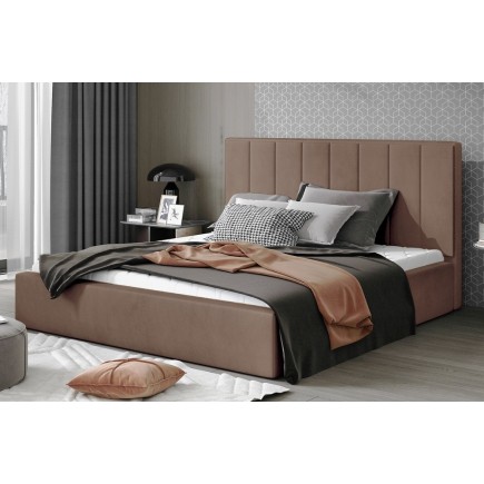 Lit double en tissu velours de qualité luxe, AUDE, marron, 160x200