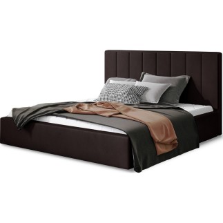Lit double en tissu velours de qualité luxe, AUDE, chocolat, 160x200