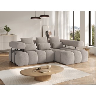 Canapé d'angle convertible en tissu bouclette beige luxe 5 places LEONI