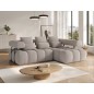 Canapé d'angle convertible en tissu bouclette beige luxe 5 places LEONI, angle droit (vu de face)