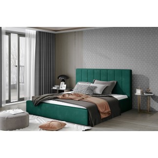 Lit double en tissu velours de qualité luxe, AUDE, vert, 160x200