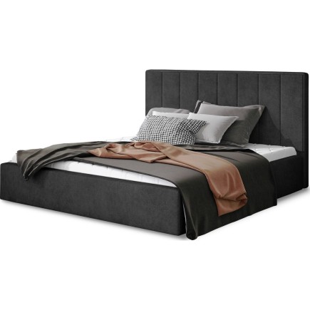 Lit double en tissu velours de qualité luxe, AUDE, anthracite, 160x200