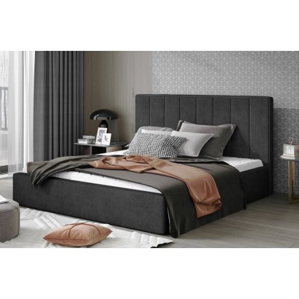 Lit double en tissu velours de qualité luxe, AUDE, anthracite, 180x200