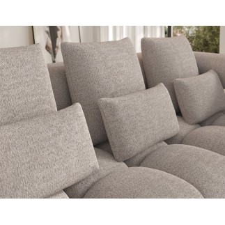 Canapé d'angle convertible en tissu bouclette beige luxe 5 places LEONI