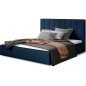 Lit double en tissu velours de qualité luxe, AUDE, bleu, 180x200