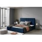 Lit double en tissu velours de qualité luxe, AUDE, bleu, 180x200
