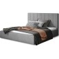 Lit double en tissu velours de qualité luxe, AUDE, gris, 180x200
