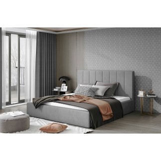 Lit double en tissu velours de qualité luxe, AUDE, gris, 180x200
