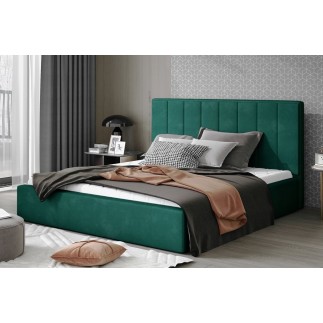Lit double en tissu velours de qualité luxe, AUDE, vert, 180x200