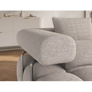 Canapé d'angle convertible en tissu bouclette beige luxe 5 places LEONI