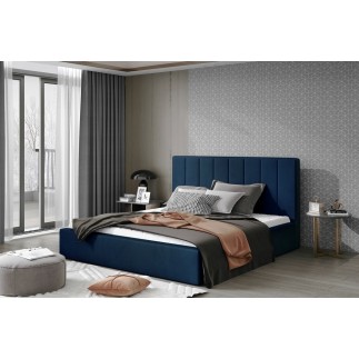 Lit double en tissu velours de qualité luxe, AUDE, bleu, 200x200