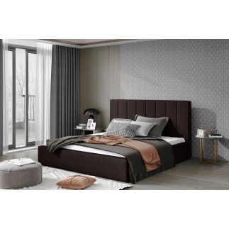 Lit double en tissu velours de qualité luxe, AUDE, chocolat, 200x200