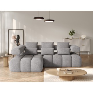 Canapé d'angle convertible en tissu luxe gris 5 places LEONI, angle gauche (vu de face)