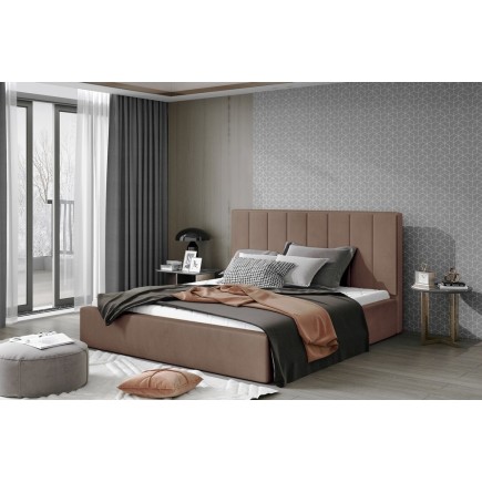 Lit double en tissu velours de qualité luxe, AUDE, marron, 200x200