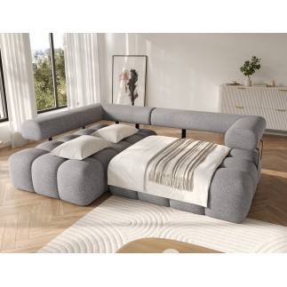 Canapé d'angle convertible en tissu luxe gris 5 places LEONI