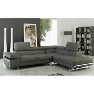 Canapé d'angle, en cuir italien (cuir spécial luxe) 5/6 places GUCI, gris foncé, angle droit