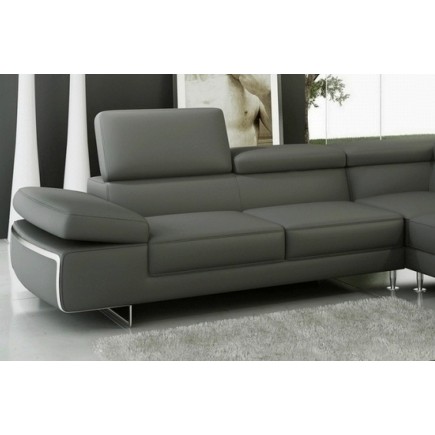 Canapé d'angle, en cuir italien (cuir spécial luxe) 5/6 places GUCI, gris foncé, angle droit