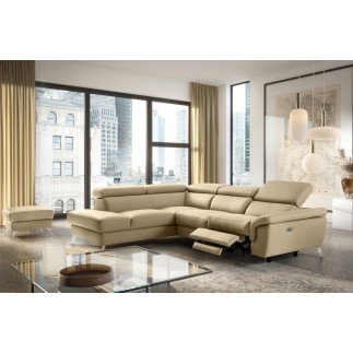 Canapé d'angle relax en 100% tout cuir de luxe italien avec relax électrique et coffre -, 5/6 places SORENTO, beige, angle gauch