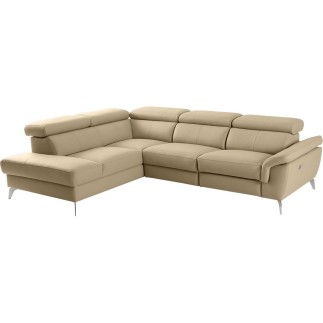 Canapé d'angle relax en 100% tout cuir de luxe italien avec relax électrique et coffre -, 5/6 places SORENTO, beige, angle gauch