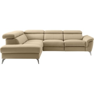 Canapé d'angle relax en 100% tout cuir de luxe italien avec relax électrique et coffre -, 5/6 places SORENTO, beige, angle gauch