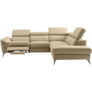 Canapé d'angle relax en 100% tout cuir de luxe italien avec relax électrique et coffre, 5/6 places SORENTO, beige, angle droit (