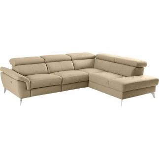 Canapé d'angle relax en 100% tout cuir de luxe italien avec relax électrique et coffre, 5/6 places SORENTO, beige, angle droit (