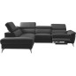 Canapé d'angle relax en 100% tout cuir de luxe italien avec relax électrique et coffre, 5/6 places SORENTO, noir, angle gauche