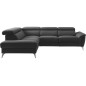 Canapé d'angle relax en 100% tout cuir de luxe italien avec relax électrique et coffre, 5/6 places SORENTO, noir, angle gauche