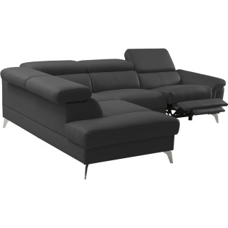 Canapé d'angle relax en 100% tout cuir de luxe italien avec relax électrique et coffre, 5/6 places SORENTO, noir, angle gauche