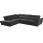 Canapé d'angle relax en 100% tout cuir de luxe italien avec relax électrique et coffre, 5/6 places SORENTO, noir, angle gauche
