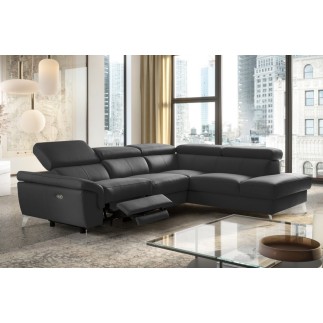 Canapé d'angle relax en 100% tout cuir de luxe italien avec relax électrique et coffre, 5/6 places SORENTO, noir, angle droit (v