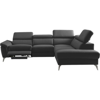 Canapé d'angle relax en 100% tout cuir de luxe italien avec relax électrique et coffre, 5/6 places SORENTO, noir, angle droit (v